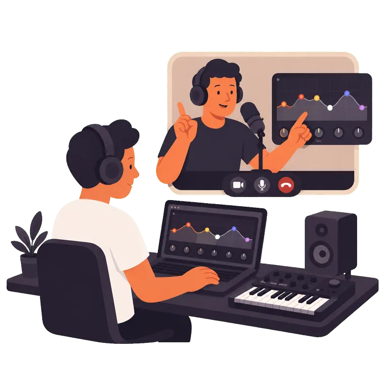 Illustration of a live online music production free trial class